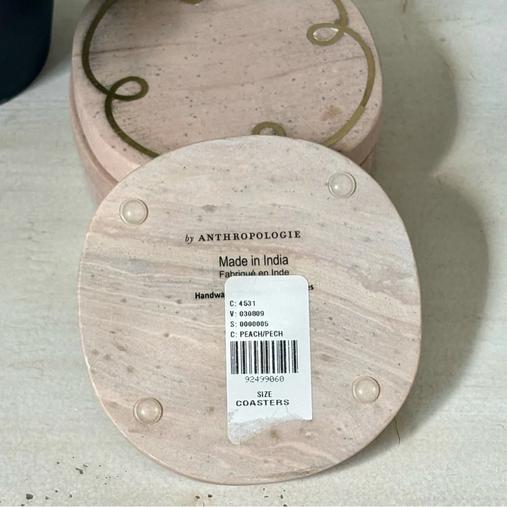 NEW Anthropologie Marble Coasters | Set of 4 | Peach & Cream | Made in India